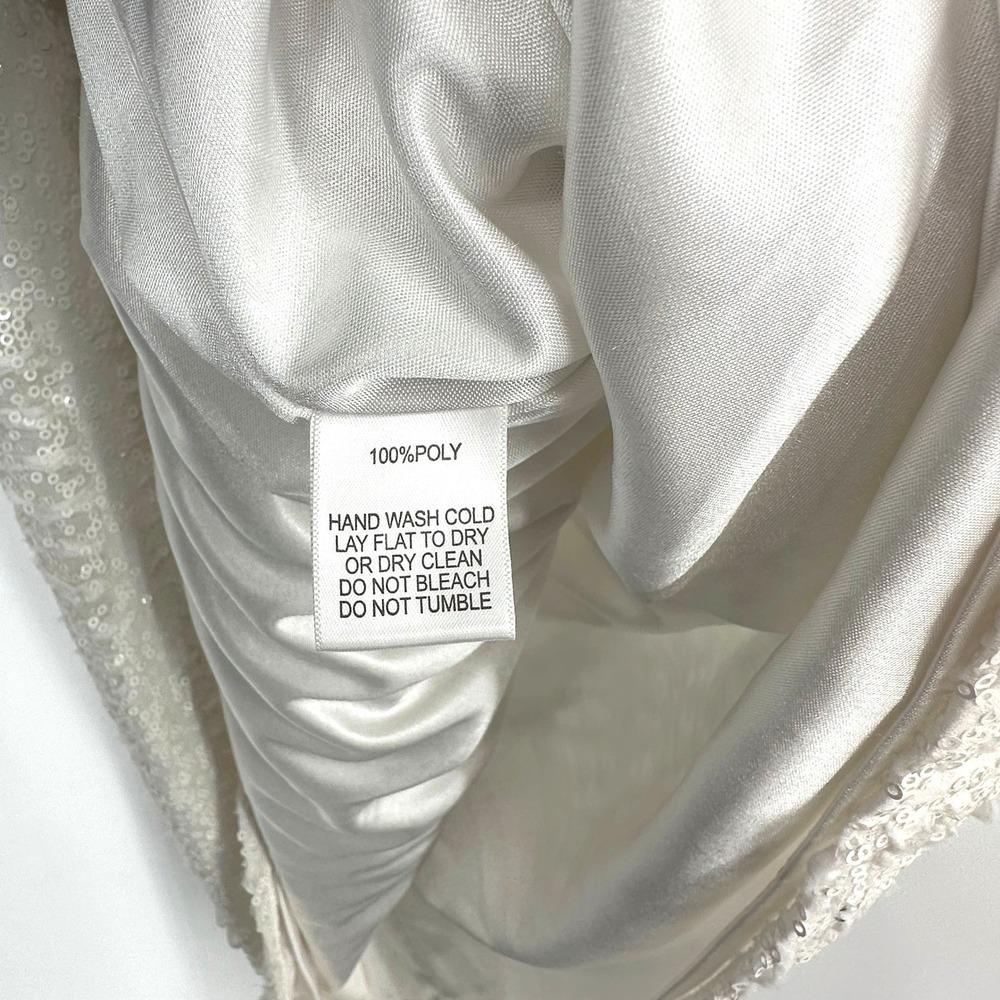 NWT ALBERTO MAKALI White Sequin Cap Shoulder Pad Scoop Sheath Mini Dress 12 - Picture 6 of 10